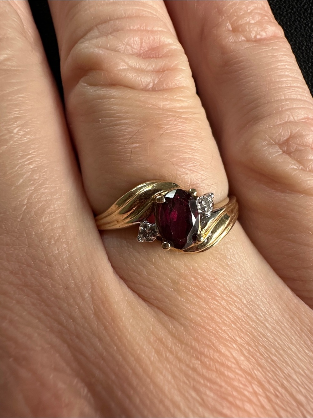 10kt Gold Ring with Deep Red Garnet Center and Diamond Accents